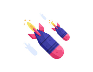 illustration of missiles falling. rocket fire. nuclear missiles flying. war weapons and bombs. flat style design. white background. element assets