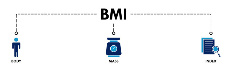 Banner of bmi web vector illustration concept with icons of body, mass, index