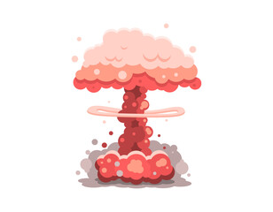 Illustration of a very hot mushroom cloud and a powerful explosion. Nuclear weapon explosion result. War missile explosion. Flat style design. Asset elements