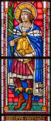 Selbstklebende Fototapeten PIACENZA, ITALY - MAY 20, 2025: The St. Protasius in the stained glass in church Basilica di San Francesco by Franz Xaver Zettler from year 1889. © Renáta Sedmáková
