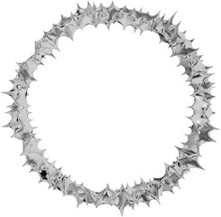 High-resolution illustration of a modern abstract ring, crafted from gleaming silver metal with a spiky, aggressive texture. Perfect for concepts of boundaries, strength, or futuristic design elements