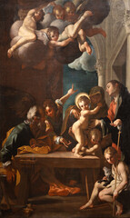 PIACENZA, ITALY - MAY 20, 2025: The painting of Holy Family withe the 