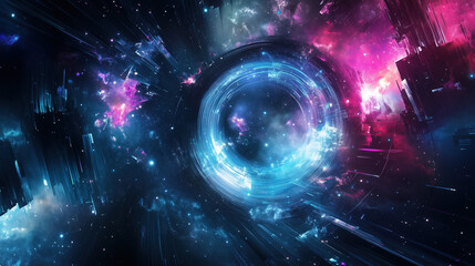 An enchanting cosmic vista showcases a nebula galaxy with swirling stardust and vibrant colors, creating a captivating celestial scene.