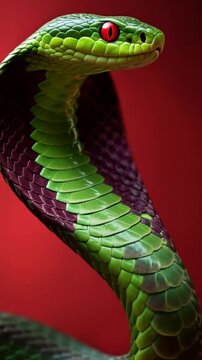 a hooded snake on a burgundy background