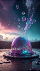 Iridescent liquid bubble platform abstract