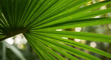 Closeup of Vibrant Green Palm Leaf in Sunlight