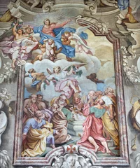 Selbstklebende Fototapeten BOBBIO, ITALY - MAY 20, 2025: The baroque fresco of Assumption of Virgin Mary in Cathedral (Santa Maria Assunta) by Francesco Porro (1723). © Renáta Sedmáková