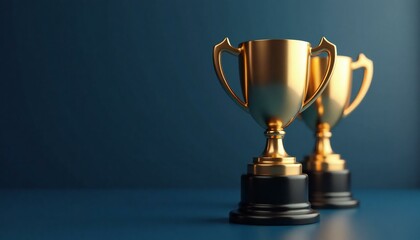 Two Gold Trophy in Dark Background.
