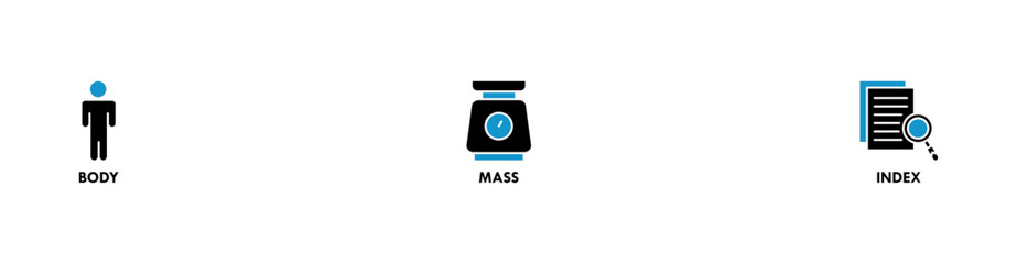 Banner of bmi web vector illustration concept with icons of body, mass, index