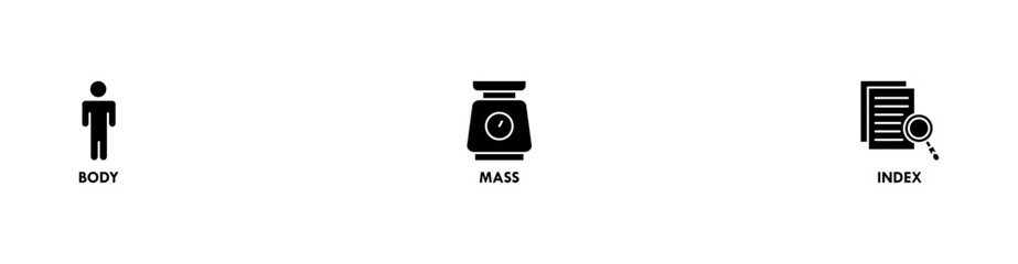 Banner of bmi web vector illustration concept with icons of body, mass, index