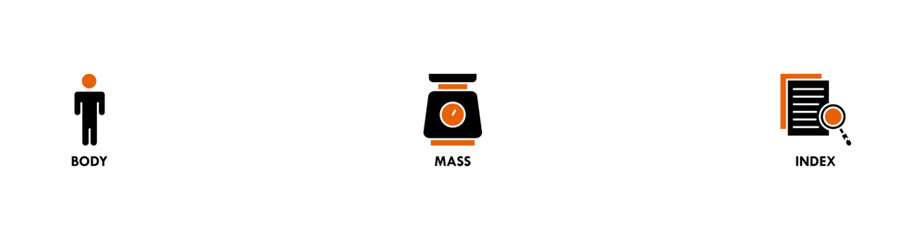 Banner of bmi web vector illustration concept with icons of body, mass, index