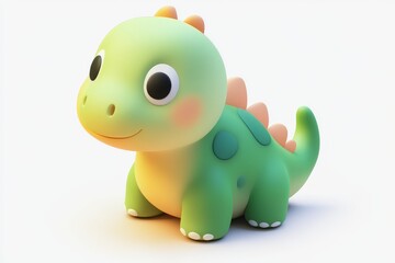 Fototapeta premium 3D cartoon dinosaur plush icon with sage green and peach colors on white background, ultra high definition isometric digital illustration