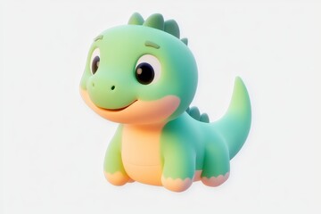 Fototapeta premium 3D cartoon dinosaur plush icon with sage green and peach colors on white background, ultra high definition isometric digital illustration