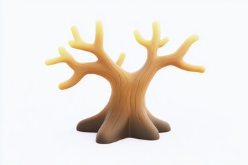 Fototapeta premium 3D cartoon driftwood sculpture icon with weathered brown texture and bronze accent on white background, ultra high definition isometric digital illustration