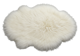 Isolated Fluffy White Sheepskin Rug with Soft Texture