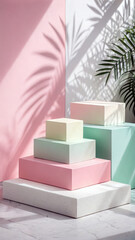 Pastel geometric blocks soft shadows pink mint