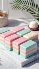 Pastel layered confectionery dessert arrangement image