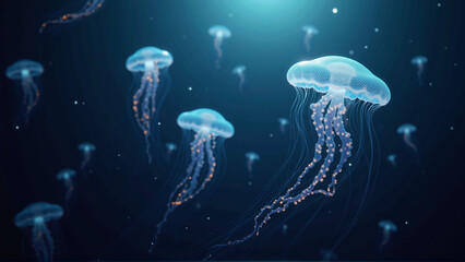 Jellyfish in the blue water, 4k