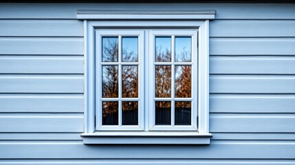 Fototapeta premium White window on light blue siding