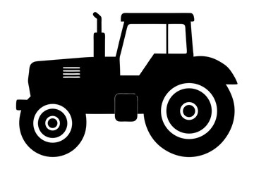 Obraz premium Black Silhouette Tractor Icon, Farm Vehicle, Agriculture Symbol