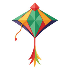 Colorful kites and umbrellas illustrate a bright, geometric summer design in the sky, a vibrant protection from sun or rain