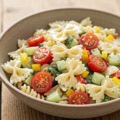 Creamy Bowtie Pasta Salad with Cherry Tomatoes and Cucumbers