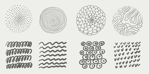 Round scribbles and hand drawn circles. Modern abstract black doodle set. Vector sketch of trendy shapes. Contemporary circular line elements. Pen style graphic design isolated on white background.