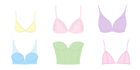 Outline Lingerie Collection Lace Bra Vector Illustration