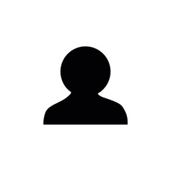 A simple black silhouette of a person on a white background with a rounded head