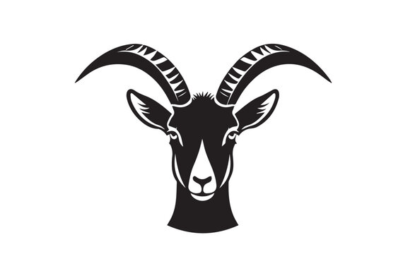 Silhouette vector image of alpine ibex's face with white background for logo or icon