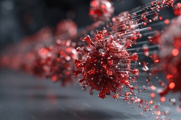 Detailed Close-Up of Red Coronavirus Particles with Spikes