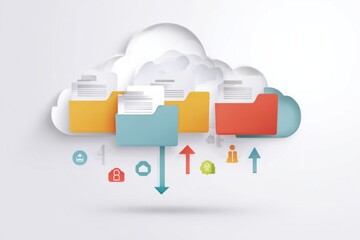 Cloud Storage Interface with Colorful Folders and Digital Icons