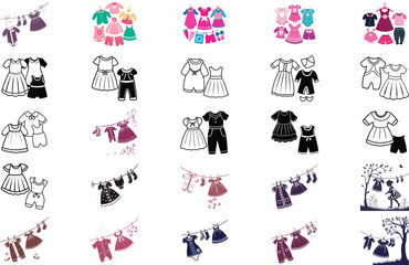 silhouette Baby Baby Girl Clothes Line on white background