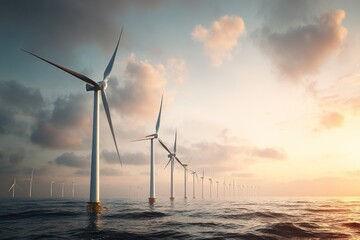 Golden Field with Wind Turbines at Sunset under Vibrant Sky