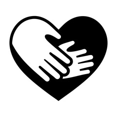 Obraz premium A black heart containing a larger white hand holding a smaller white hand inside it