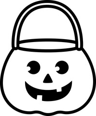 Jack-o-Lantern Trick or Treat Bucket Icon Vector.
Black Halloween Candy Bag line cartoon.
Halloween Pumpkin Candy Bucket outline isolated. 
Transparent background. SVG file.