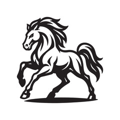 Majestic black and white horse illustration in bold tattoo style