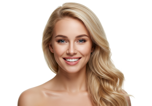 Isolated Smiling Blonde Woman with Perfect Hair