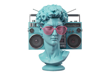 Isolated Cool Blue Bust with Radio and Pink Shades