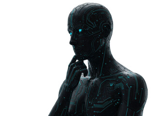 Isolated Futuristic AI Robot Deep in Thought