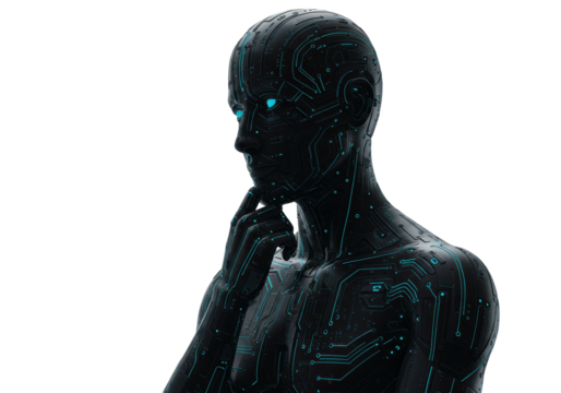 Isolated Futuristic AI Robot Deep in Thought