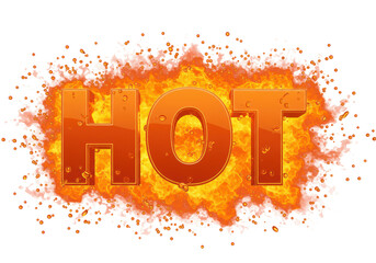 Isolated Fiery Hot Text with Flames and Drops