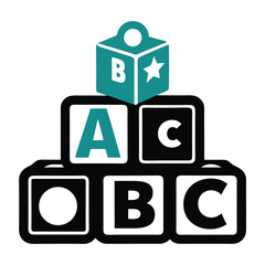 silhouette ABC blocks toy for baby shower clipart on transparent background