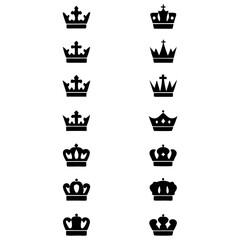 Fototapeta premium A collection of twelve black crown illustrations arranged in a rectangular pattern on white