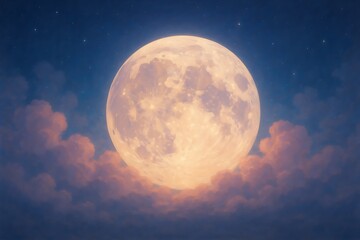 Glowing Moon Resting on Dreamy Clouds