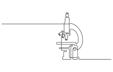 Continuous one line drawing of microscope - laboratory equipment. Microscope and laboratory test tube. in single line draw illustration. Editable stroke. Microscope Continuous Line Illustration