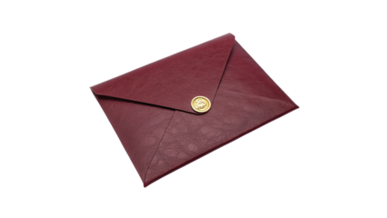 Burgundy Envelope With Gold Button Seal  isolated on a transparent background