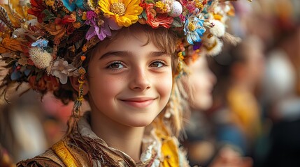  Elaborate costumes and flowered hats during German Easter parade with families watching and clapping