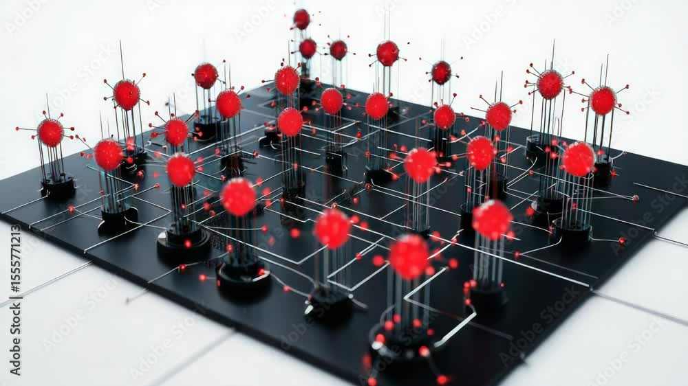 Poster A detailed view of a chessboard with red game pieces, perfect for use in gaming or educational contexts