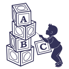 Obraz premium silhouette ABC blocks toy for baby shower clipart on transparent background